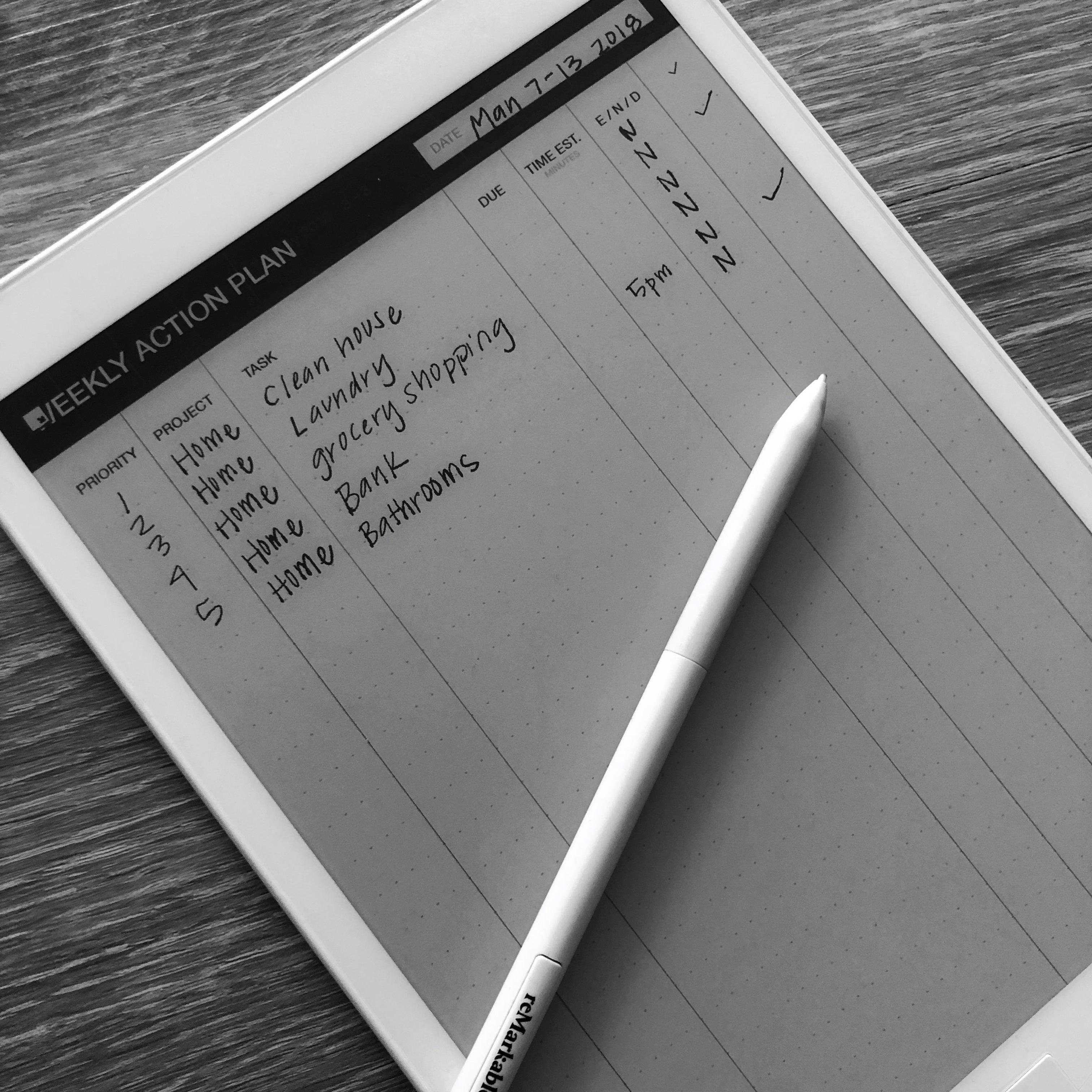 reMarkable tablet Weekly Action Plan Template eInkPads